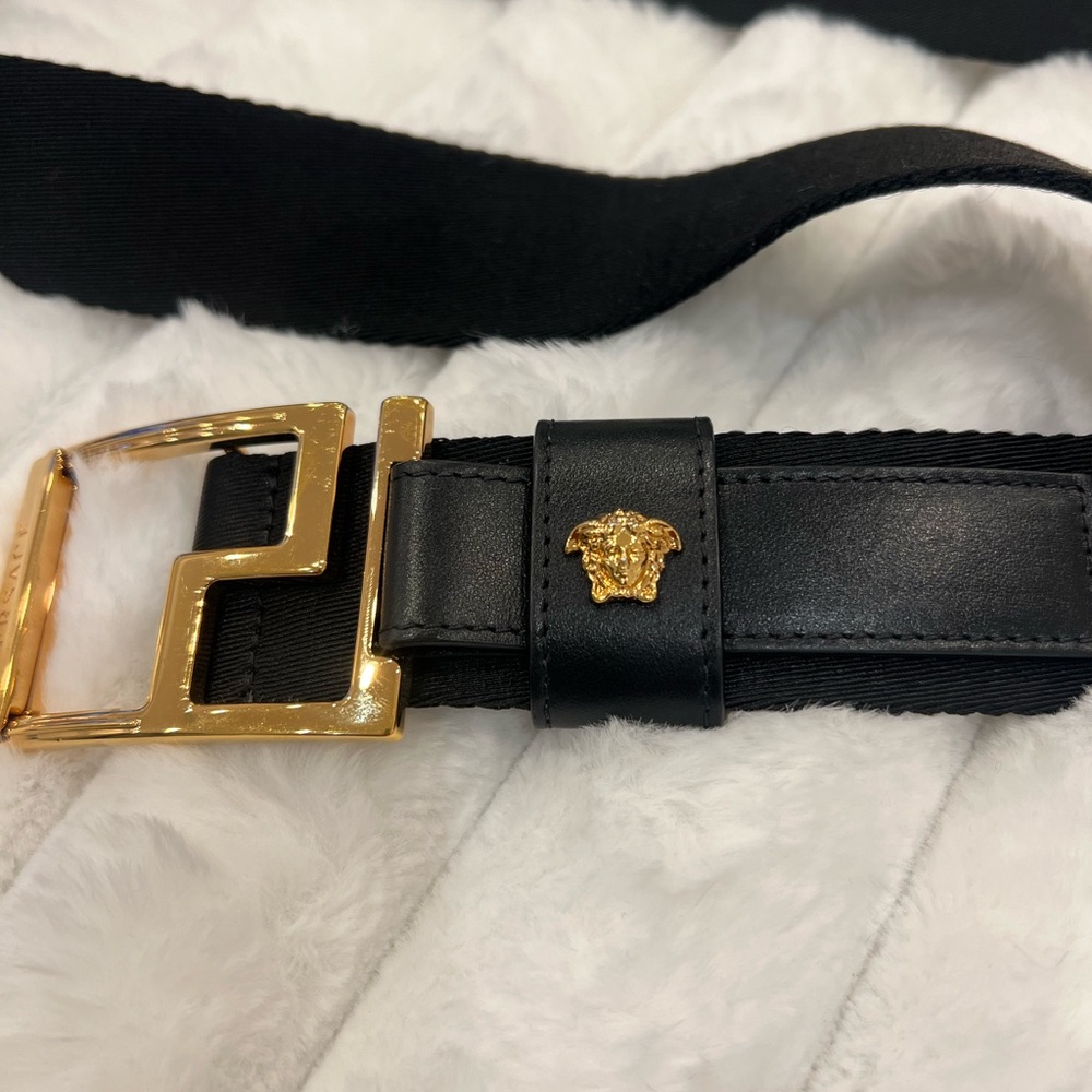 SOLD ❌Versace Men's Belt in Black with Gold Details